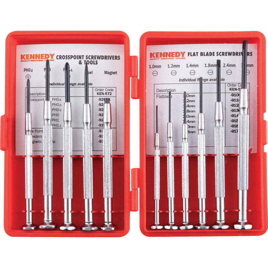 KENNEDY Műszerész csavarhúzó készlet + ár és mágnes, lapos | kereszthornyos, 1.0 - 3.0 mm | PH0-2 - PH1, 11 részes termék fő termékképe
